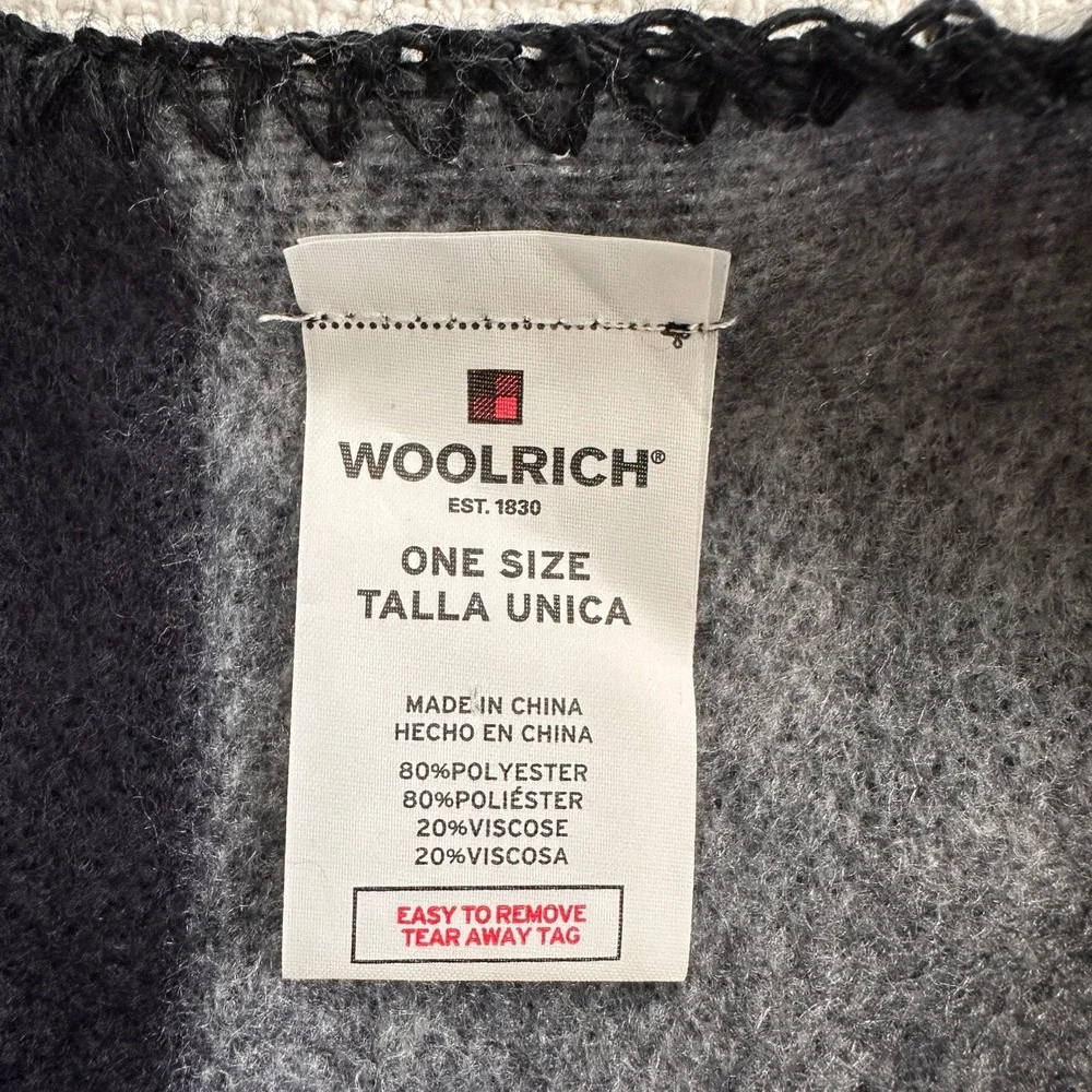 Woolrich Plaid Poncho Wrap Black Grey White Blanket Stitch OS Cabincore Cozy